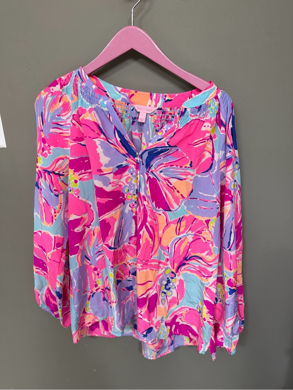 Lilly Pulitzer ELSA Pink Multicolor Floral Blouse